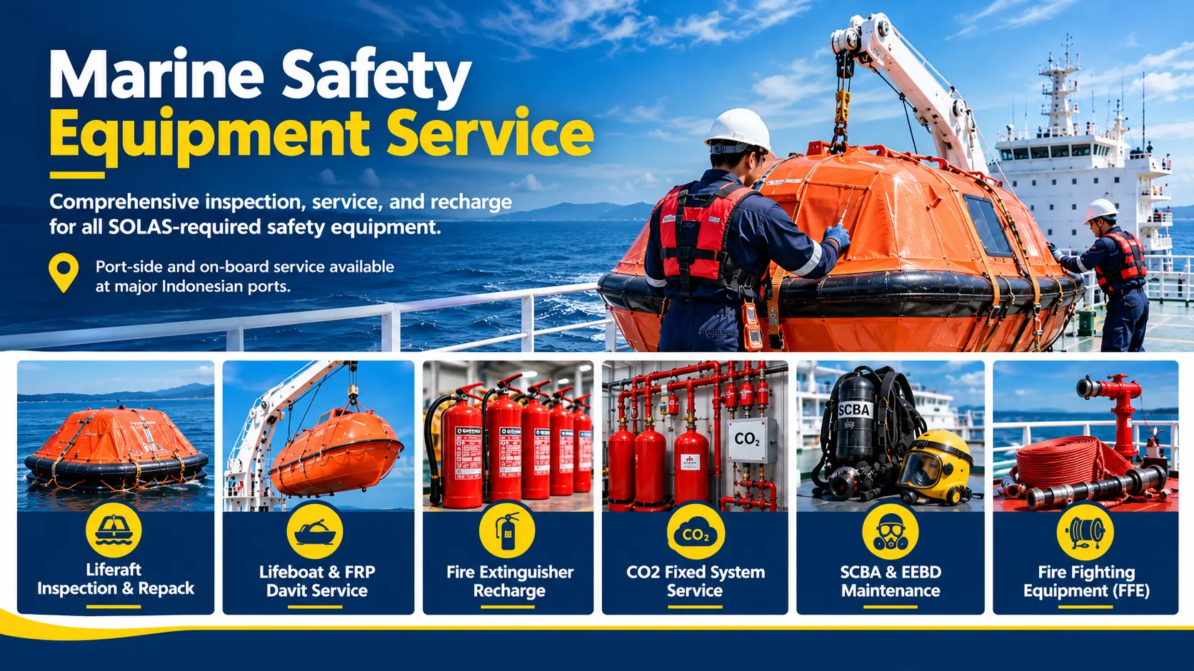 Marine safety equipment service on board vessel